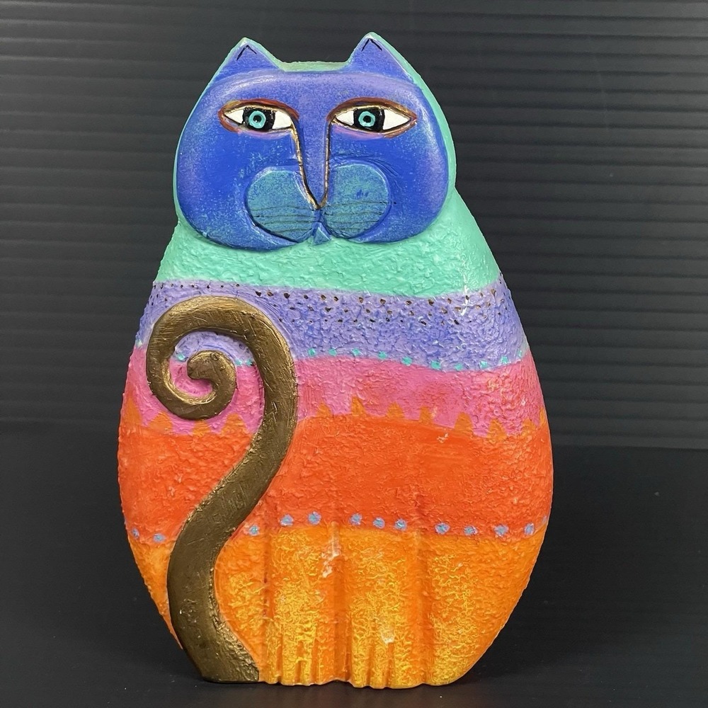 1999 LAUREL BURCH Bright Colorful Cat Figurine Statue 6 in Vintage